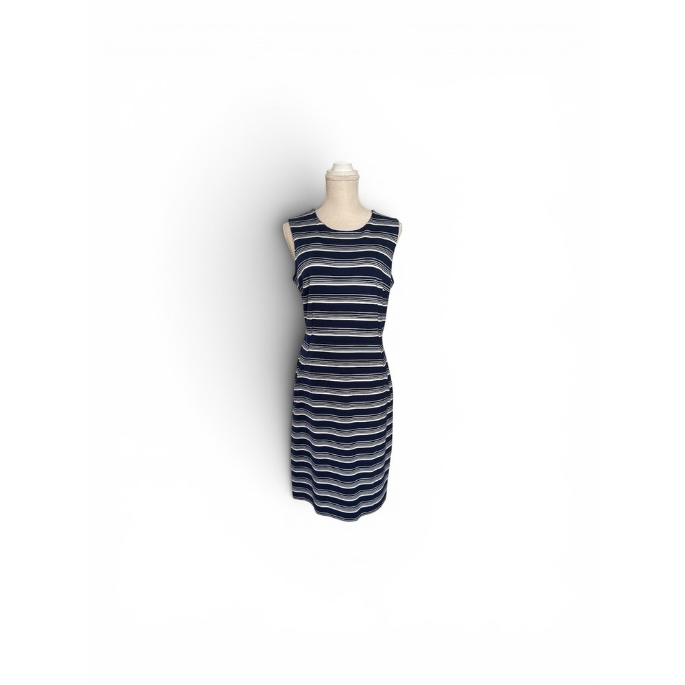 Lands End Sheath Pockets Dress Work Cocktail Blue And White Striped Size 12